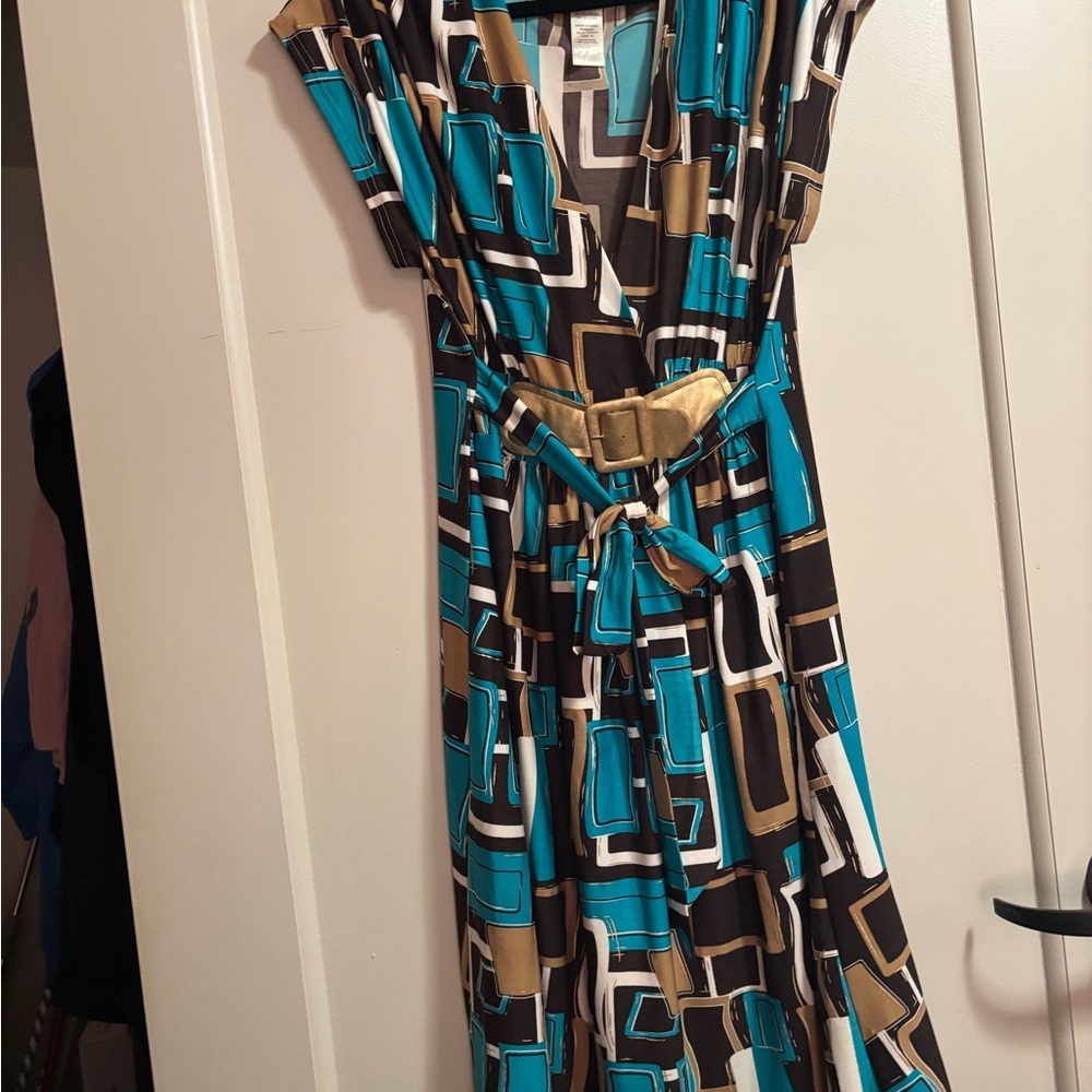 3sixteen Teal, Black & Gold Geometric Midi Dress - Picture 2 of 6